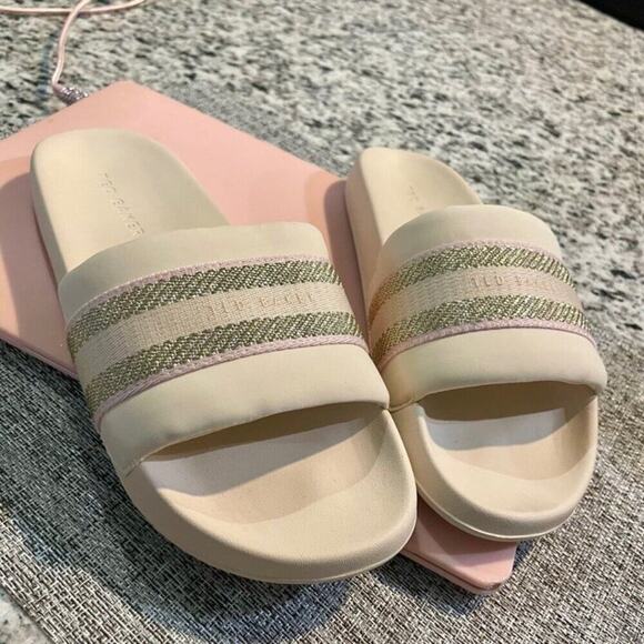 TED BAKER SLIDE SANDAL NATURAL PINK GOLD SZ 6 AESTHETIC VERSATILE SUMMER CHIC - Picture 3 of 13